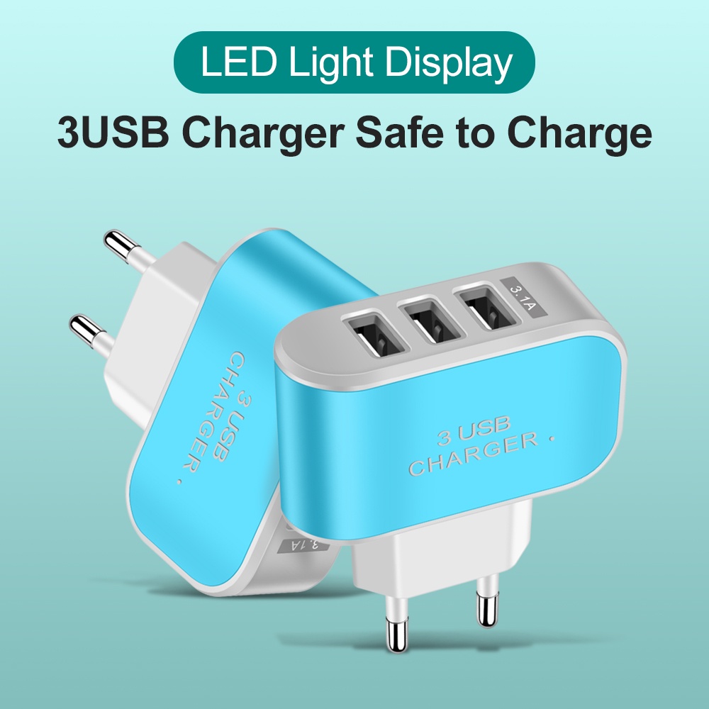 3usb Candy Charger LED Luminous Kepala Pengisian Ponsel Cerdas 3port Travel Charger Smart Mobile Phone Adapter