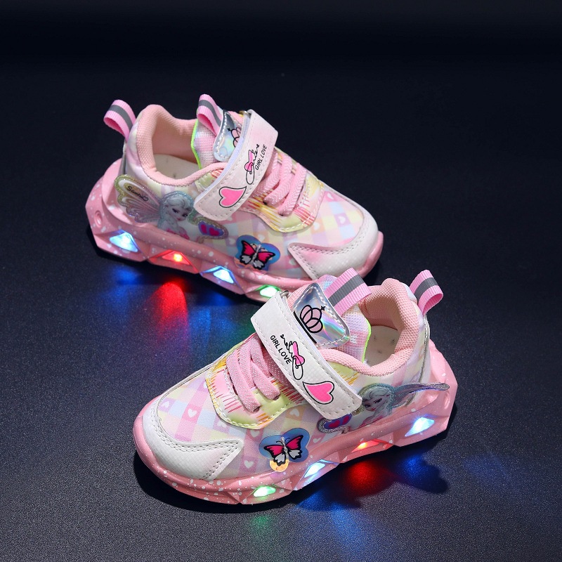 HappyOliver FROZEN BUTTERFLY Sepatu Sneakers Anak Laki / Perempuan LED Menyala Import sekolah