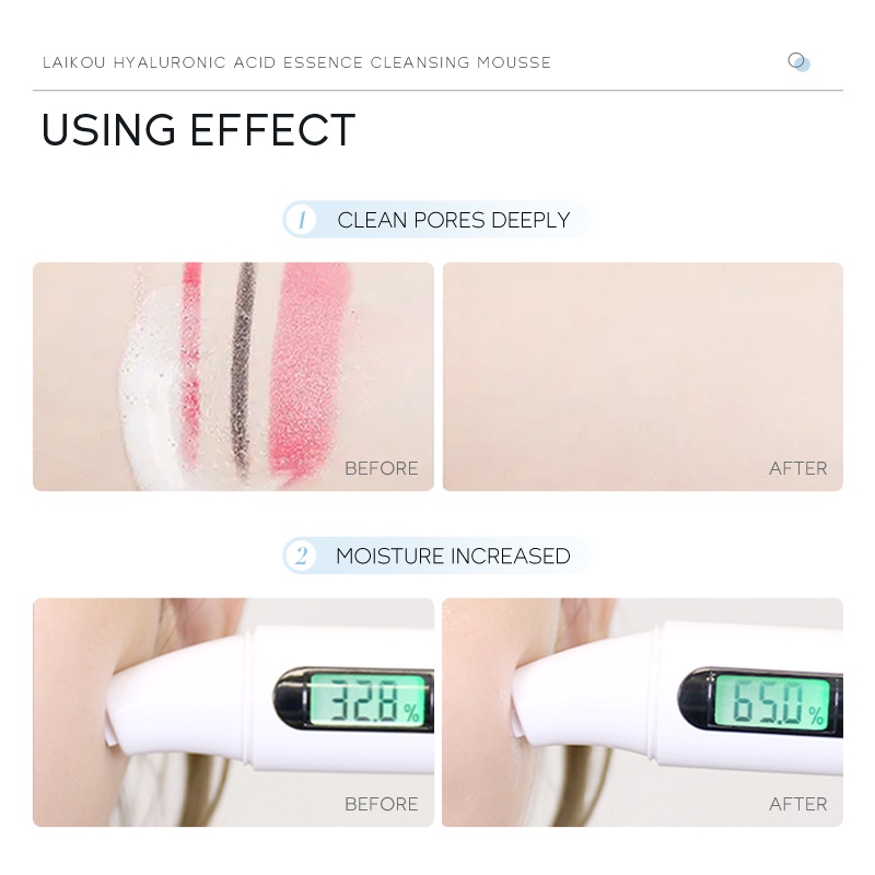 LAIKOU Hyaluronic Acid Foam Cleanser Membersihkan Pori-Pori Mousse Mengontrol Minyak 120ml