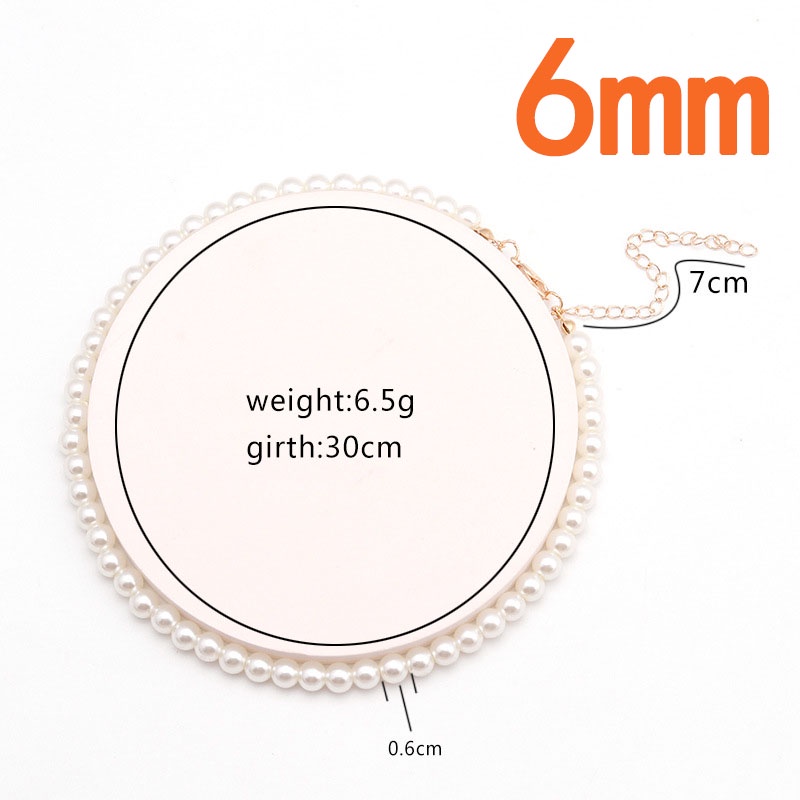 Rinhoo Fashion Wanita Mutiara Leher Pendek Rantai Kalung Rantai 4mm-10mm Mutiara Diameter Rantai Panjang30+7cm