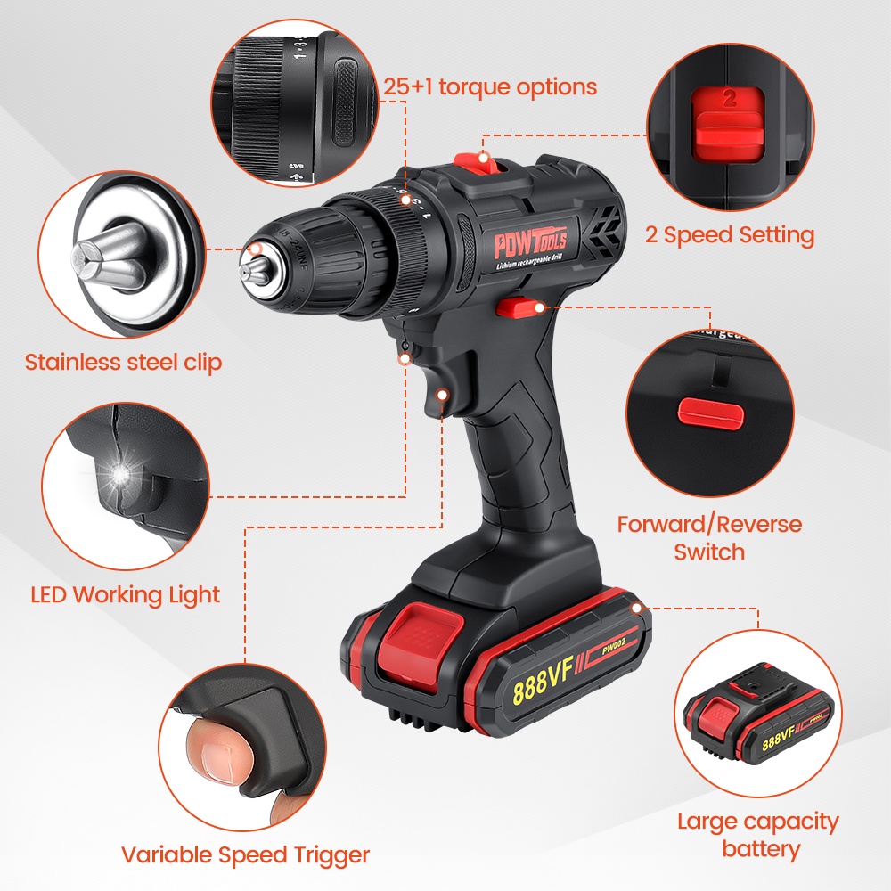 888VF Mesin Bor Baterai Tangan Cordless Drill Battery impact drill Cordless Electric Drill Impact Cordless Electric Drill 25+1 Cordless Impact Drill Driver