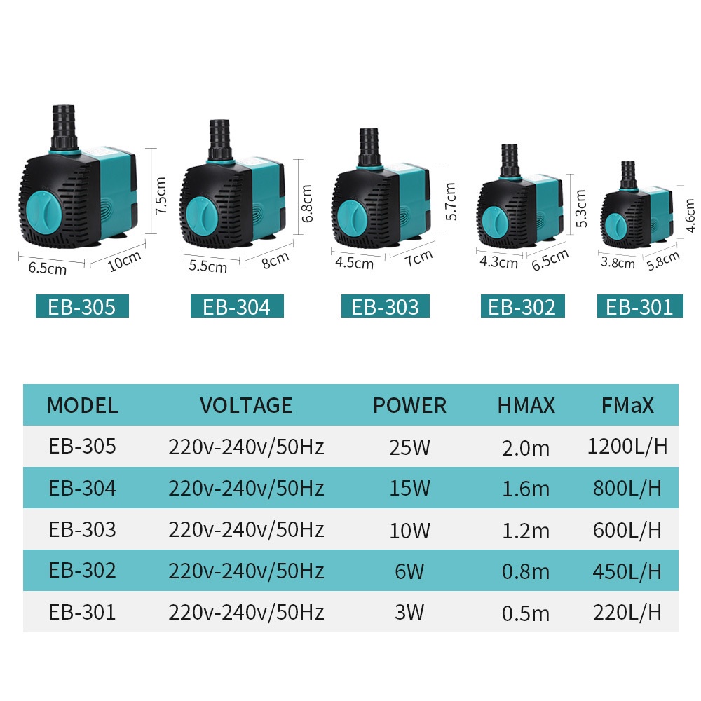 YUN Mall 220V-240V 10 Watt Pompa Celup Aquarium Pompa Air Celup Kolam Ikan Water Pump EB-303 Pompa Celup Aquarium/Powet Heads/Air Pump