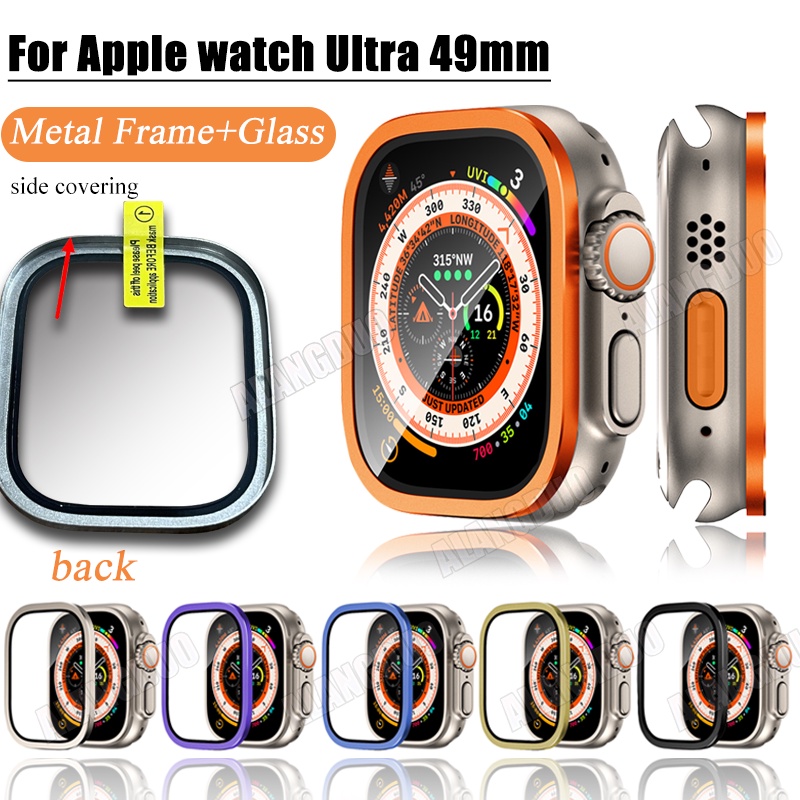 Kaca Casing Logam Untuk Apple Watch Ultra 49mm Film Pelindung Layar Untuk iWatch Ultra 49mm Pelindung Full Cover Aluminium Alloy Cover Tempered Glass