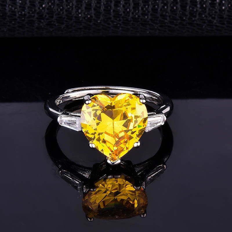 Goldkingdom Aksesoris Perhiasan Fashion Ready Stock Taobao Hidup Populer Bertatahkan Cinta Berbentuk Berlian Kuning Cincin Terbuka Klasik Karat Besar Super Flash Engagement Ring