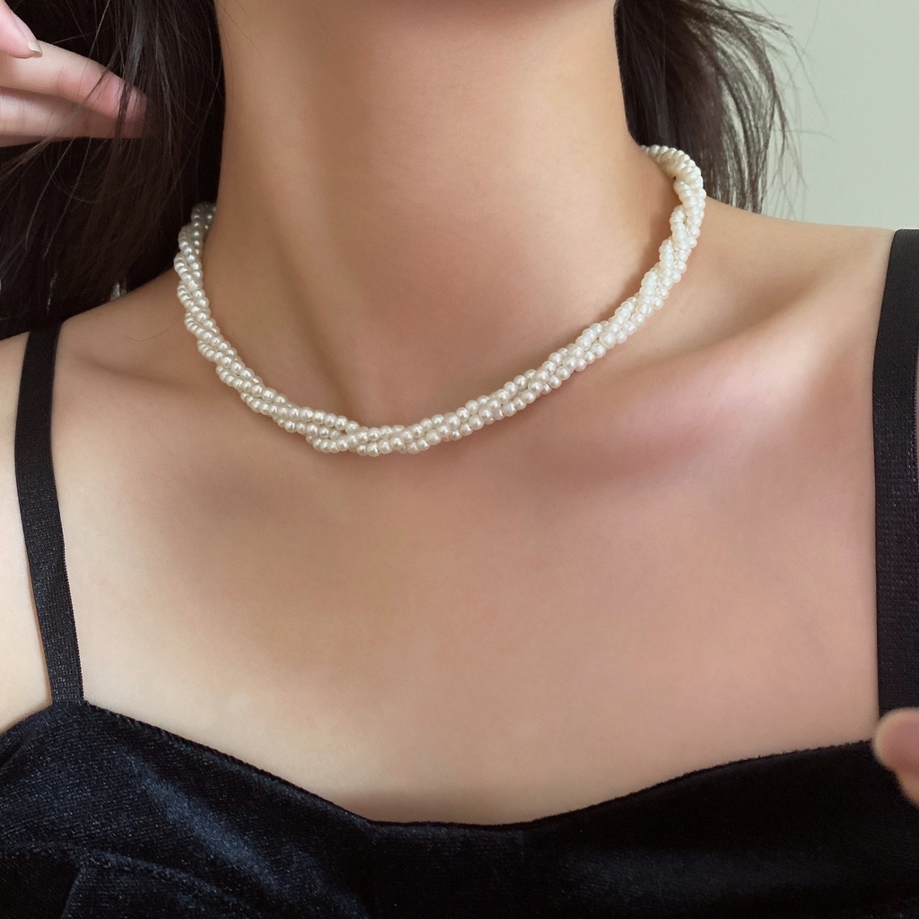 Multi-layer Mutiara Berliku Kalung Niche Rasa Rantai Klavikula Bestie Kekuatan Rantai