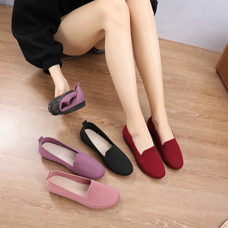 TOPGROSIR “FREE BOX” LV0248 Sepatu Flatshoes Wanita Sepatu Slip On Wanita Tanpa Tali Sepatu Flyknit Wanita Import Fashion