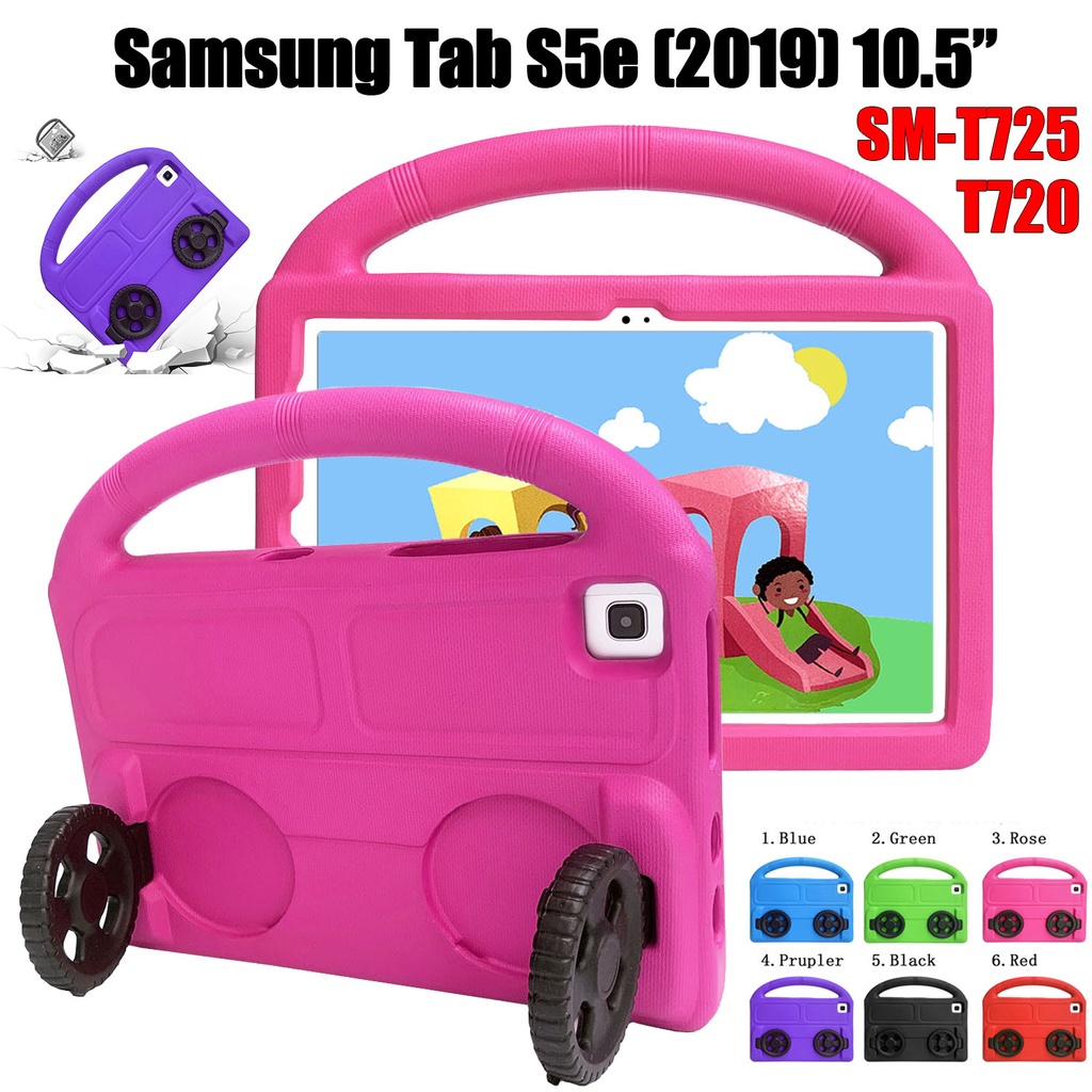 Untuk Samsung Galaxy Tab S5e (2019) 10.5 &quot;SM-T725 SM-T720 Portable Wheel Stand Tablet Cover Fashion Bahan EVA Anak-Anak Perlindungan Penebalan Shockproof Case