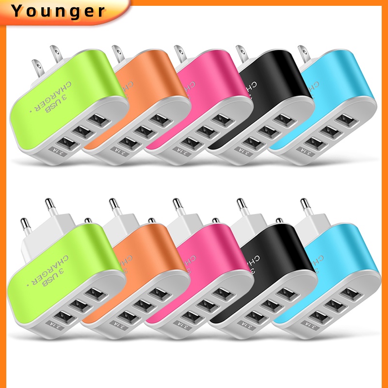 3usb Candy Charger LED Luminous Kepala Pengisian Ponsel Cerdas 3port Travel Charger Smart Mobile Phone Adapter