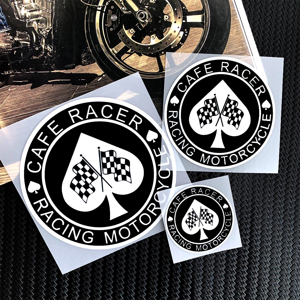 Cafe RACER Racing Motor Harley Retro Spade Racing Bendera Kepribadian Logo Stiker Tahan Air Reflektif Stiker Ksatria Helm Dekorasi Stiker Tahan Air Tabir Surya Decal