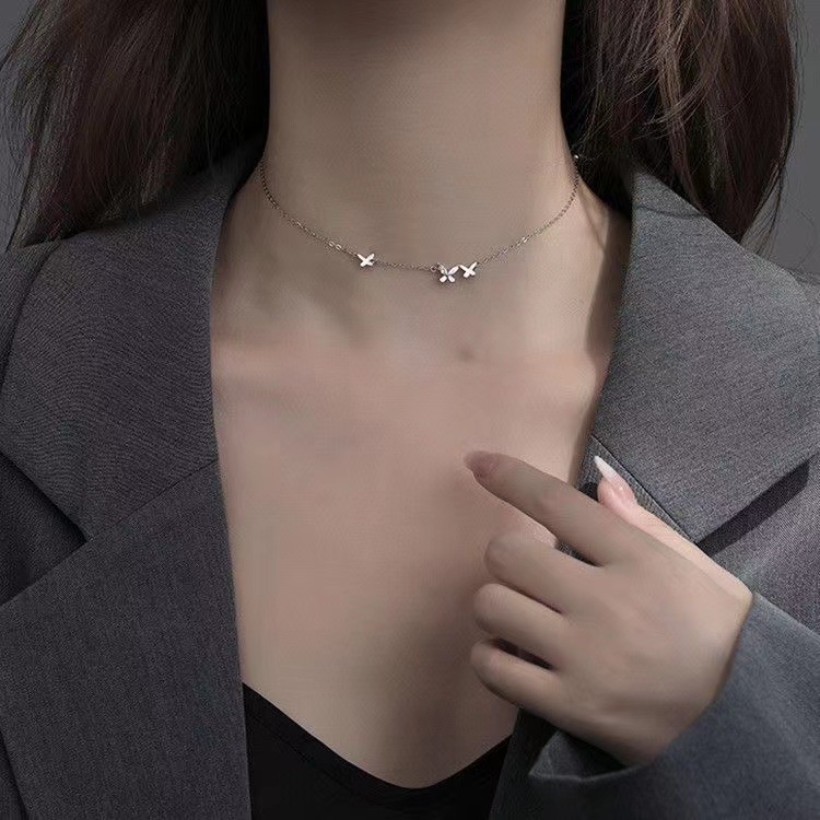 Fashion Korea Jumbai s925 Perak Kupu-Kupu Wanita Mahasiswa Kalung Hadiah Pacar Perhiasan