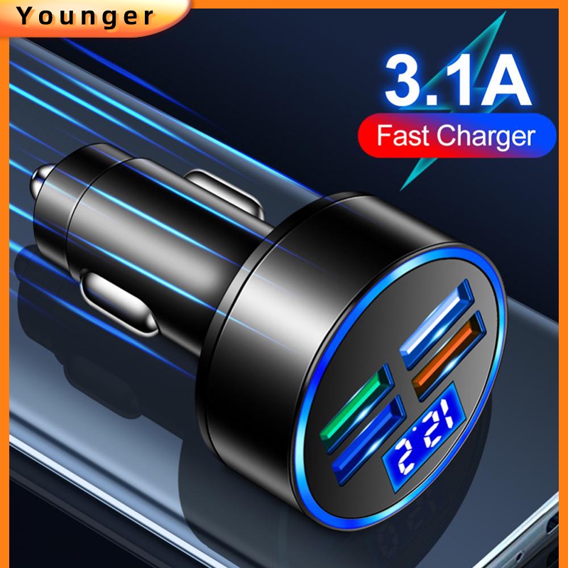 4port Usb Car Charge Dengan Tampilan digital Adaptor Charger Handphone Pengisian Cepat Untuk i-Phone Tipe c Android Di Mobil