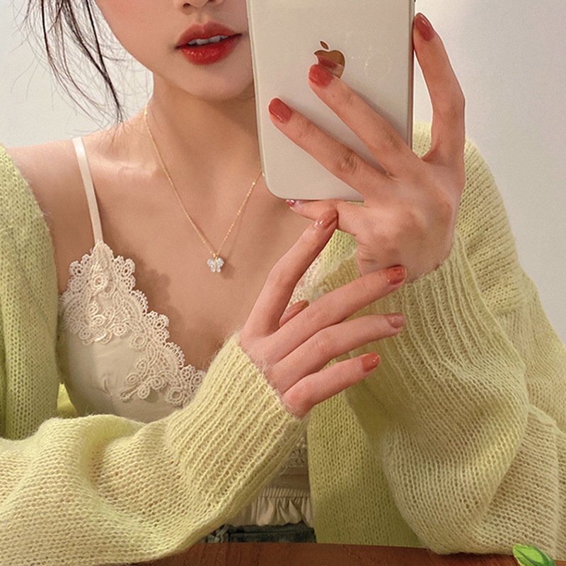 Rinhoo Fashion Kalung Liontin Kupu-Kupu Berlian Emas Wanita Kerah Rantai Ukuran44+5cm