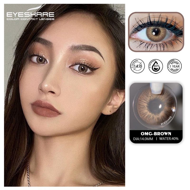 (COD)Menyinarimu OMG Softlens Minus(-1~-6) Softlens Mata Gray Brown Softlens Warna Lensa Kontak Soflen DIA 14.0MM Big Eye New Softlen