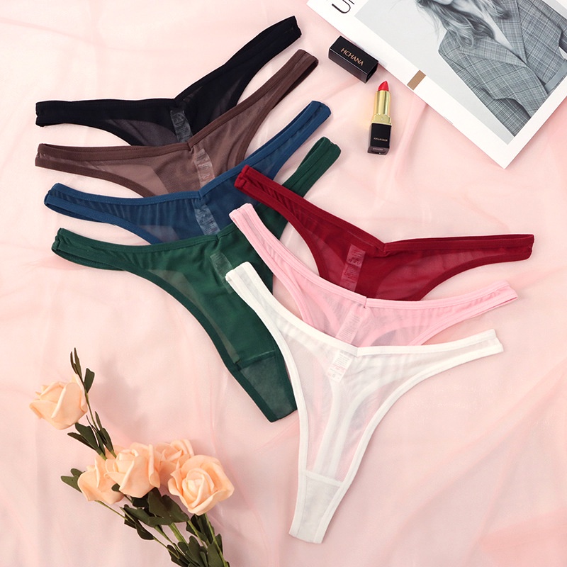 Tali untuk Wanita Mulus Kecil Tangas Seksi Thong Pakaian Dalam Wanita Tembus Mesh String Lembut T-Ke