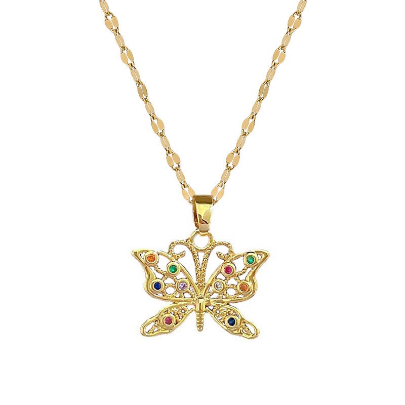 kalung titanium wanitat Colored Butterfly Pendant Chain Titanium kalung