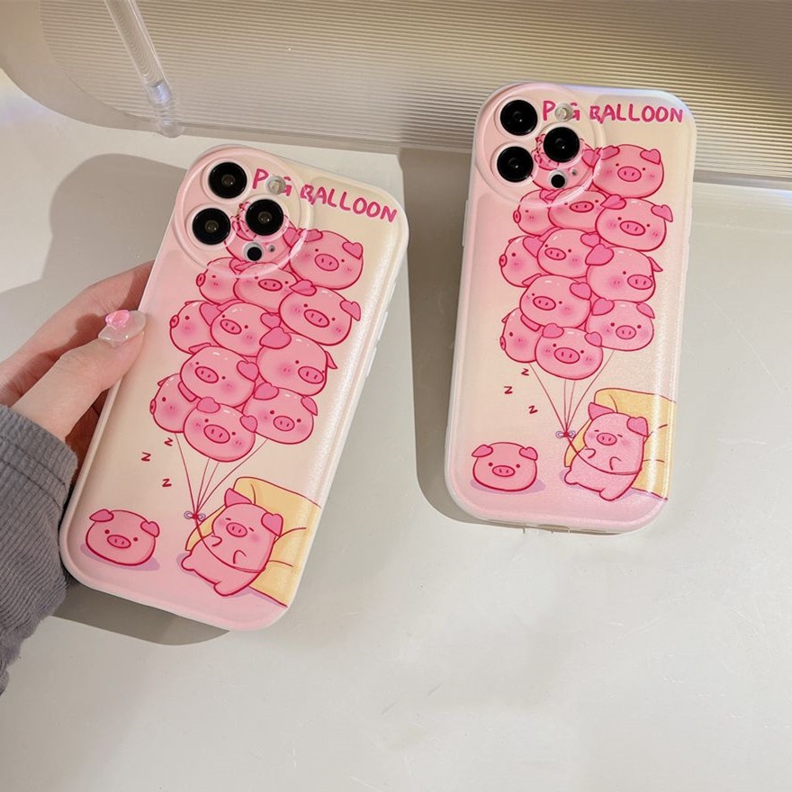 Compatible For iPhone 14 13 12 11 Pro Max X XR Xs Max 8 7 6 6s Plus SE 2020 Kompatibel Untuk Balon Babi Ponsel Case TPU Soft Cover Pelindung