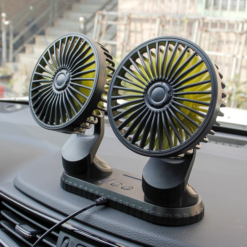 Portable Car Fan/Kipas Angin Mobil 5 volt 360 Derajat Double Head USB Dengan 3 Kecepatan