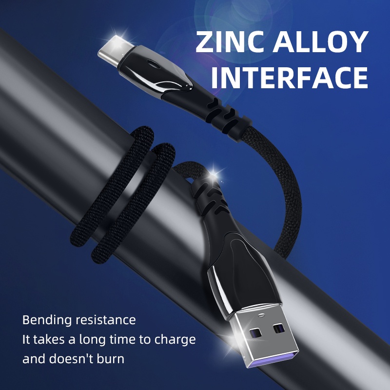 6a Zinc Alloy Band Lamp Type-C Kabel Pengisian Cepat 66W Kabel Data Tenun Kain Untuk Tipe C Handset Model Pengisian Cepat