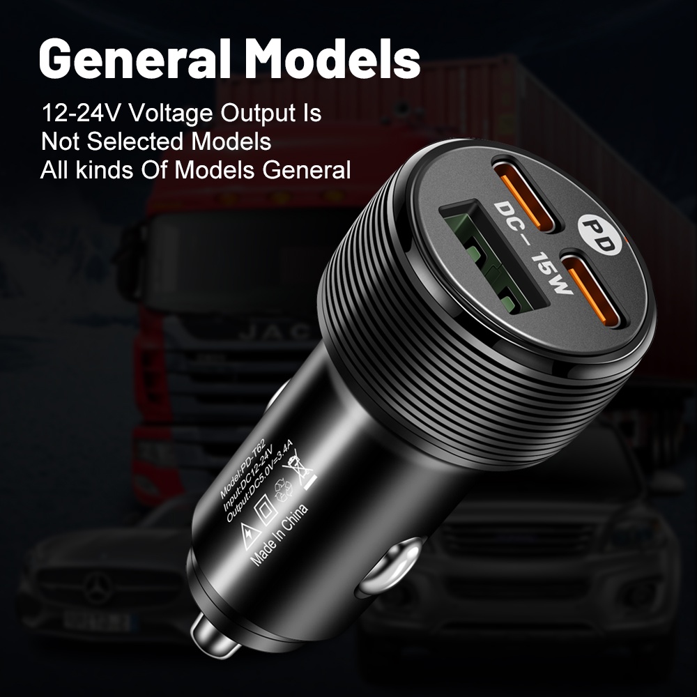 3A Car Charger USB + 2PD Mobile Phone Adapter 45W USB C Car Charger Fast Charging QC3.0 Dual PD Charge For i-phone Type C Android