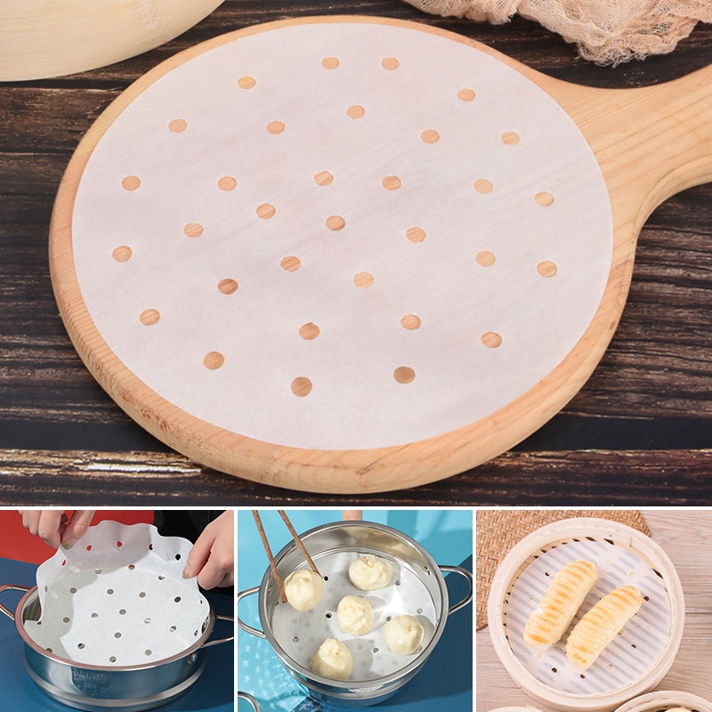 50pcs/100pcs Kertas Alas Dimsum Dimsum Paper 5&quot; 6&quot; 7&quot; 8&quot; Air Fryer Steamer Liners Non-Stick Steaming Basket Mat