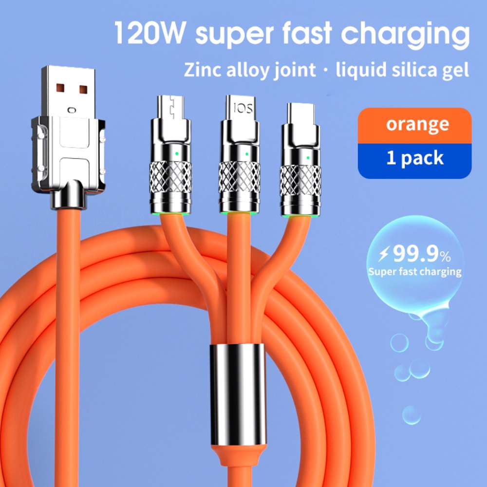 Kabel Cas Cepat 3in1 120w Micro Usb Tipe C Kabel Charger Multi Usb Port Multiple Usb Charging Cord