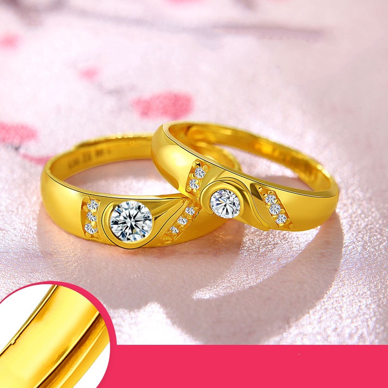 Goldkingdom Aksesoris Perhiasan Fashion Ready Stock Cincin Lapis Emas Kuning Berlapis Emas Pasangan Cincin, Berbentuk Hati Cincin Pernikahan Untuk Pria Dan Wanita