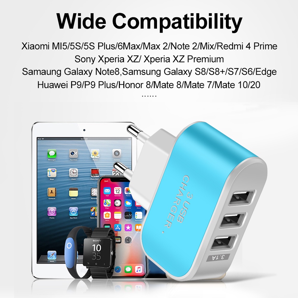 3usb Candy Charger LED Luminous Kepala Pengisian Ponsel Cerdas 3port Travel Charger Smart Mobile Phone Adapter