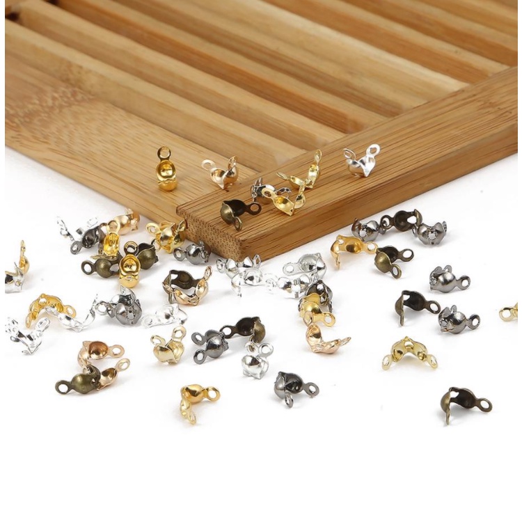 100pcs Konektor Clasp Fitting 4x7mm Rantai Bola Calotte End Crimps Beads Connector Komponen Untuk Membuat Perhiasan DIY