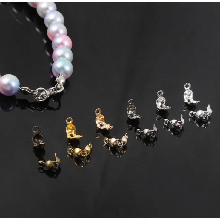 100pcs Konektor Clasp Fitting 4x7mm Rantai Bola Calotte End Crimps Beads Connector Komponen Untuk Membuat Perhiasan DIY