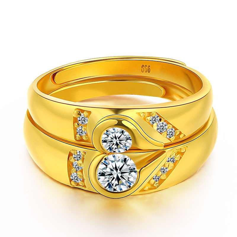 Goldkingdom Aksesoris Perhiasan Fashion Ready Stock Cincin Lapis Emas Kuning Berlapis Emas Pasangan Cincin, Berbentuk Hati Cincin Pernikahan Untuk Pria Dan Wanita