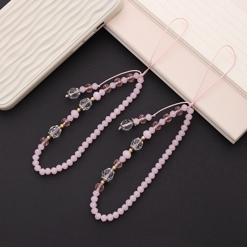 Pink Kristal Multifaced Beads Tassel Rantai Universal Anti Hilang Strap Untuk iPhone Android OPPO VIVO Huawei Xiaomi Redmi Samsung Semua Ponsel