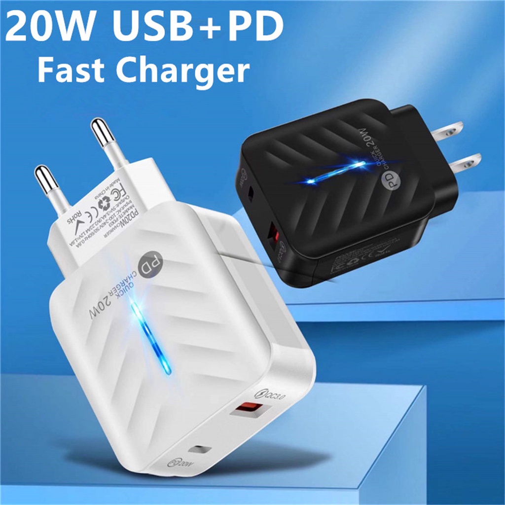 Led Streamer PD20W+QC3.0 Charger Fast Charging Charger Dinding Adaptor Daya Dengan Lampu Untuk i-phone Android Tipe C