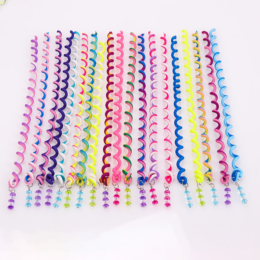 6pcs Karet Rambut Elastis Panjang Kristal Untuk Gadis Anak Aksesoris Rambut DIY Alat Styling Warna Pelangi Twist Kepang Curlers Headband Gaya INS Korea Lucu Manis Fashion