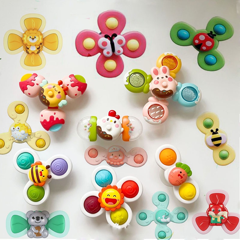 Cangkir Hisap Spinning Top Mainan Untuk Bayi Bayi Serangga Gyro Relief Stress Mainan Edukasi Suction Rotating Rattle Set Mainan Mandi