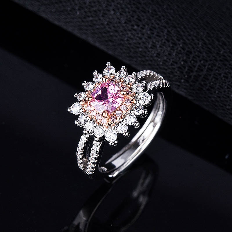 Goldkingdom Aksesoris Perhiasan Fashion Ready Stock Dua Warna Electroplating Color Pink Diamond Carat Color Diamond Wedding Ring Cincin Berlian Perempuan