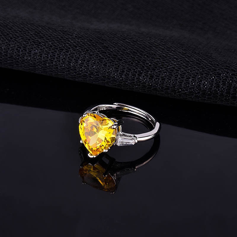 Goldkingdom Aksesoris Perhiasan Fashion Ready Stock Taobao Hidup Populer Bertatahkan Cinta Berbentuk Berlian Kuning Cincin Terbuka Klasik Karat Besar Super Flash Engagement Ring