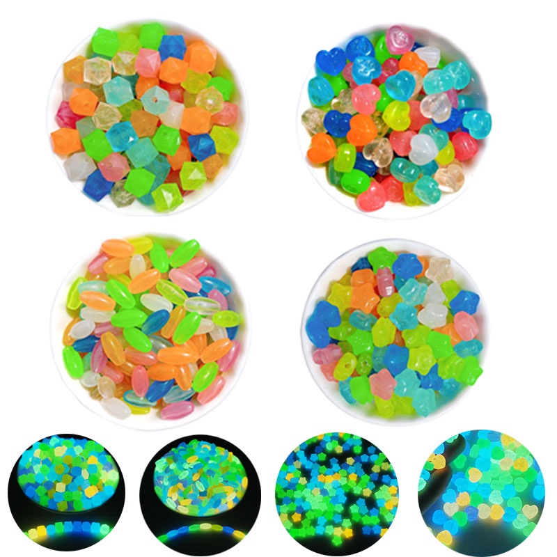30 Pcs Manik-Manik Bercahaya Akrilik Cinta Bintang Manik-Manik Bercahaya Manik-Manik Beras Longgar Jarak Manik-Manik Perhiasan DIY Kalung Gelang