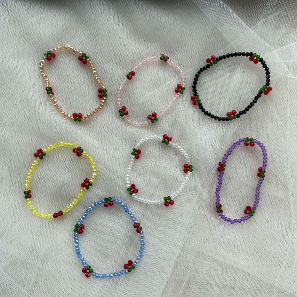 Korea Ins Style Kristal Cherry Gelang Bunga Warna-Warni Buatan Tangan Manik-Manik Kalung