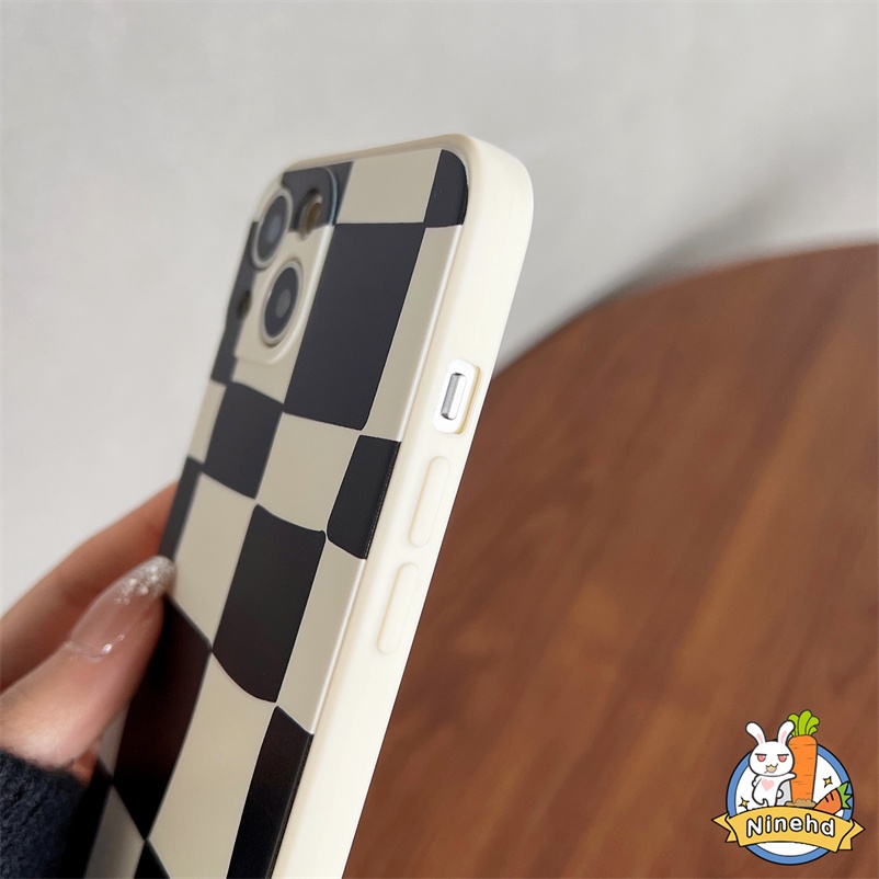 Soft Case Tpu Compatible for iPhone 14 13 12 Pro Max 12 11 Pro Max X Xr Xs Max Se 2020 Iphone 8 7 Plus Black White Checkerboard Retro Square Phone Case Lens Fall Prevention Shockproof Silicone Case Protective shell