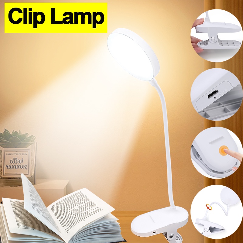 Lampu Meja Desk USB Rechargeable Dengan Klip/3Mode Peredupan Pelindung Mata Baca Samping Tempat Tidur Lampu Malam LED
