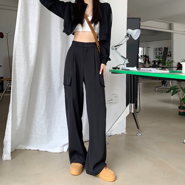 EUNII Korean Style Celana Kulot Hitam Loose Highwaist Kekinian Terbaru Celana Panjang Straight Pants