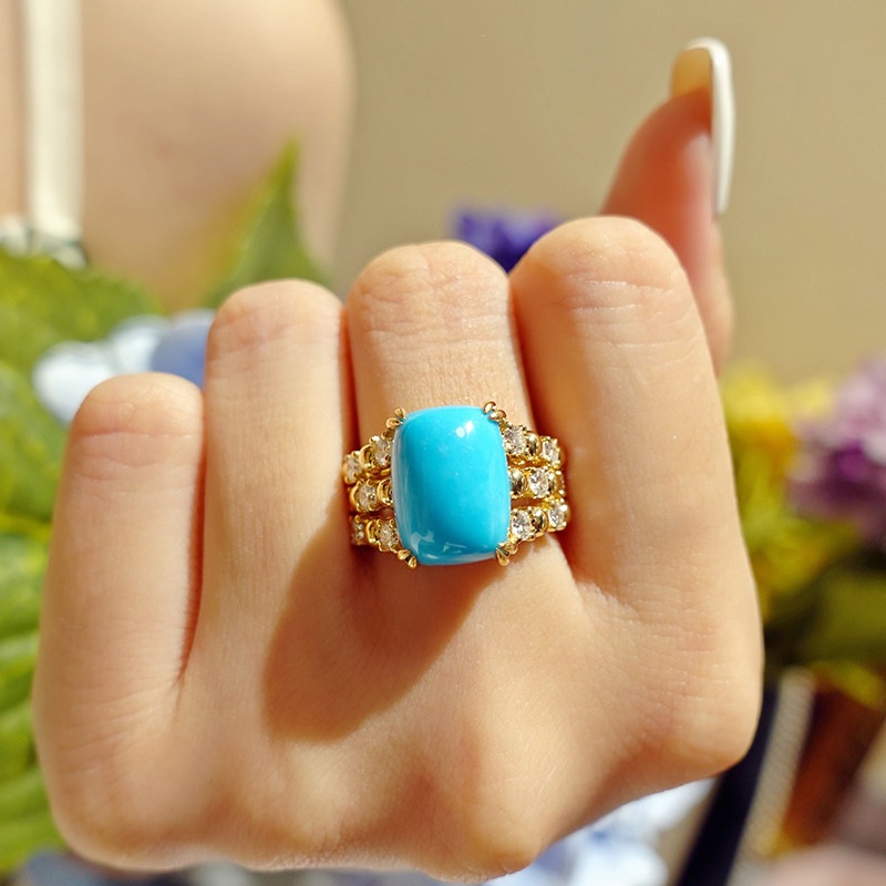 Goldkingdom Fashion Perhiasan Aksesoris Ready Stock Lukisan Minyak Gadis Kipas Lembut Romantis Kalung Itali Menenun Terukir Anting Emas Turquoise Pembukaan Cincin Wanita