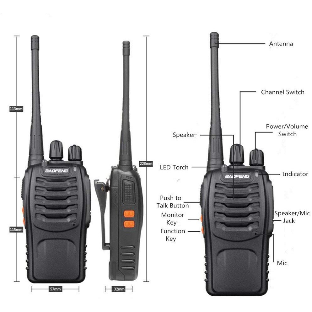 WTW11  Baofeng 888S 5W 16Ch 400-470MHz Interphone Radio Dua Arah Walkie Talkie (Hitam) Set 2 atau 1