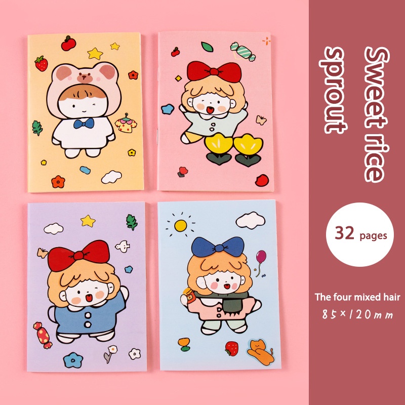 A7  Rollover Coil Buku Notebook Mini Kartun Lucu Mini Notebook Diary Portable Notebook Journal Alat Tulis-Le-D-Random