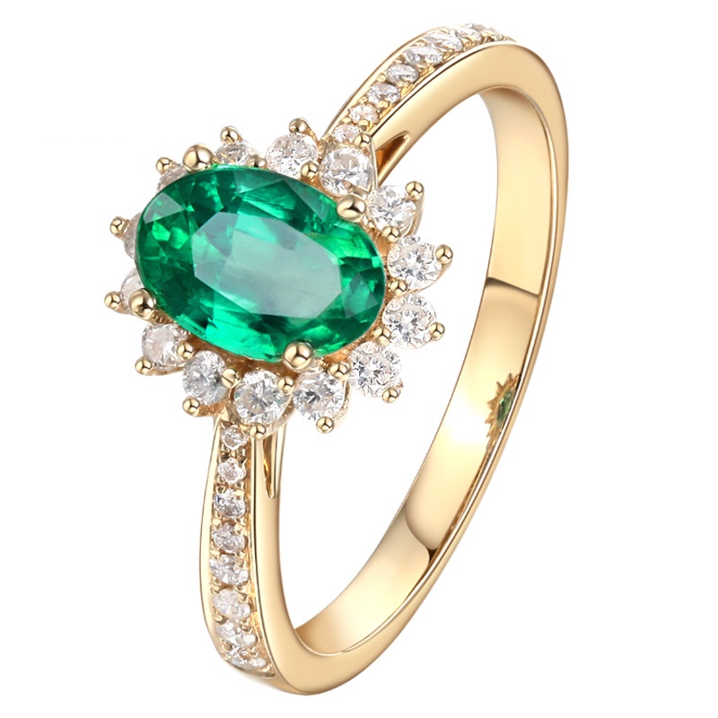 Goldkingdom Aksesoris Perhiasan Fashion Ready Stock Cincin Batu Permata Zamrud Berlapis Emas Kuning, Cincin Permata Warna Yang Dapat Disesuaikan Hidup Wanita