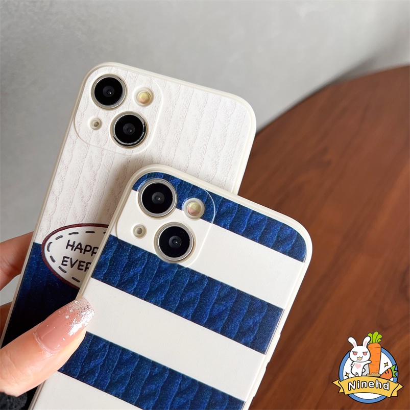 Soft Case Bahan Silikon Motif Beruang Garis Biru Untuk iPhone 14 13 12 11 Pro Max SE 2020 Xr X Xs Max iPhone 7 8 6 6s Plus Ins Bear Blue Striped Phone Case All-inclusive Soft Silicone Anti-fall Phone Cover
