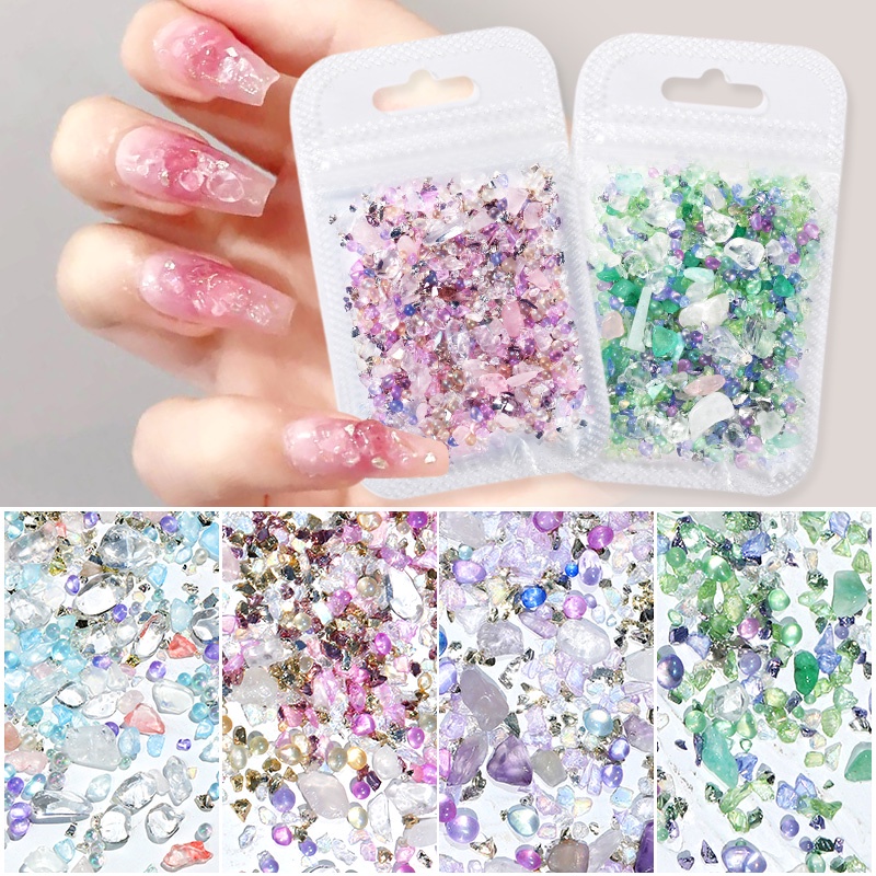 Ukuran Campur Tidak Teratur Manik-Manik Kuku Batu Mini Kaca Pink Ungu 3D Nail Art Dekorasi Glitter Berlian Imitasi Perhiasan Charms Aksesori