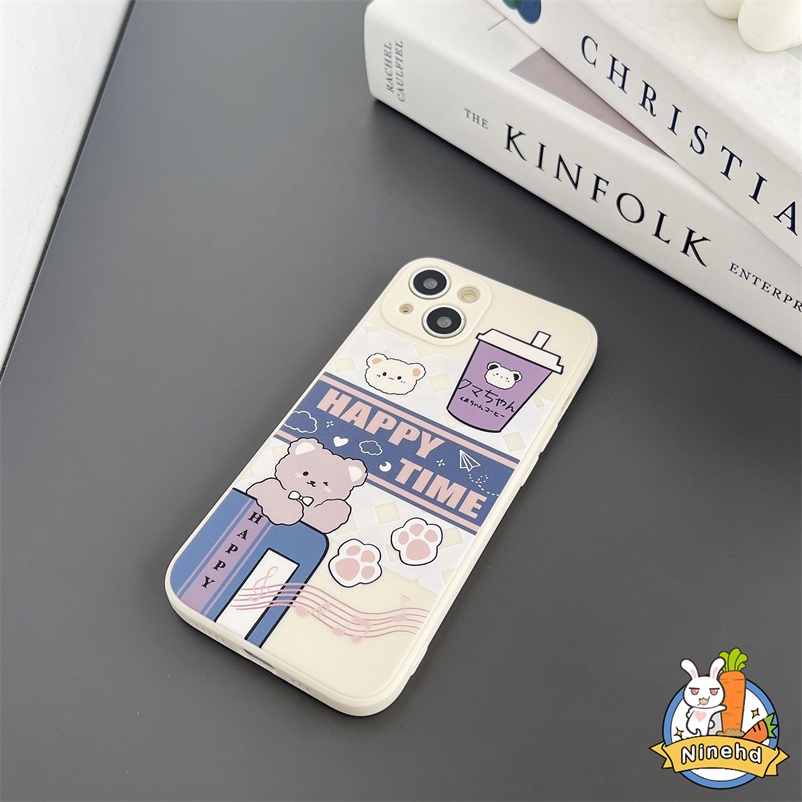 Cartoon Bear Soft Case For Samsung A14 A04e A04s A04 A03s A03 A13 A12 A22 A32 A73 A53 A33 A23 A72 A52 A52s A54 A71 A51 A54 A34 A50 A50s A30s A02s M02s A11 M11 S22 S23 Ultra Simple and Fresh Soft TPU Full Protection Liquid Silicone Mobile Phone Case
