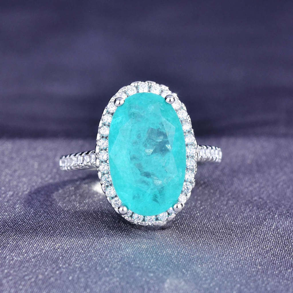 Goldkingdom Fashion Perhiasan Aksesoris Ready Stock Paraiba Cincin Silang-border Eropa Dan Amerika Telur Angsa Besar Pertunangan Warna Harta Karun Cincin Perempuan