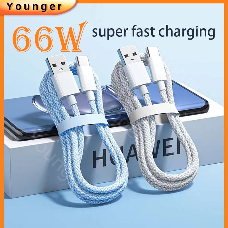 Popular Grosir Kabel Cas Kepang Warna-Warni 66W Jalur Data Pengisian Super Cepat 6A USB Makaron Data Wire Untuk i-phone/Tipe C/Android